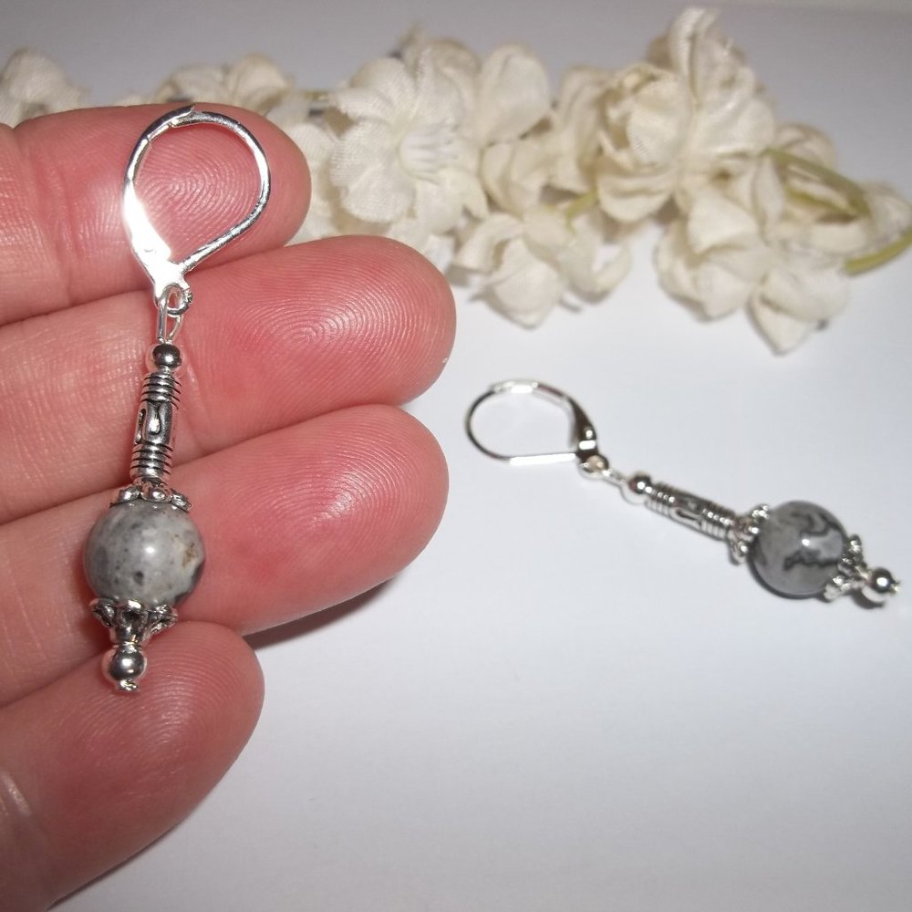 Gray Earrings, Grey Earring, Gray, Grey, Earrings, Earrings, Dangle Earring 7438 - Picture 5 of 7